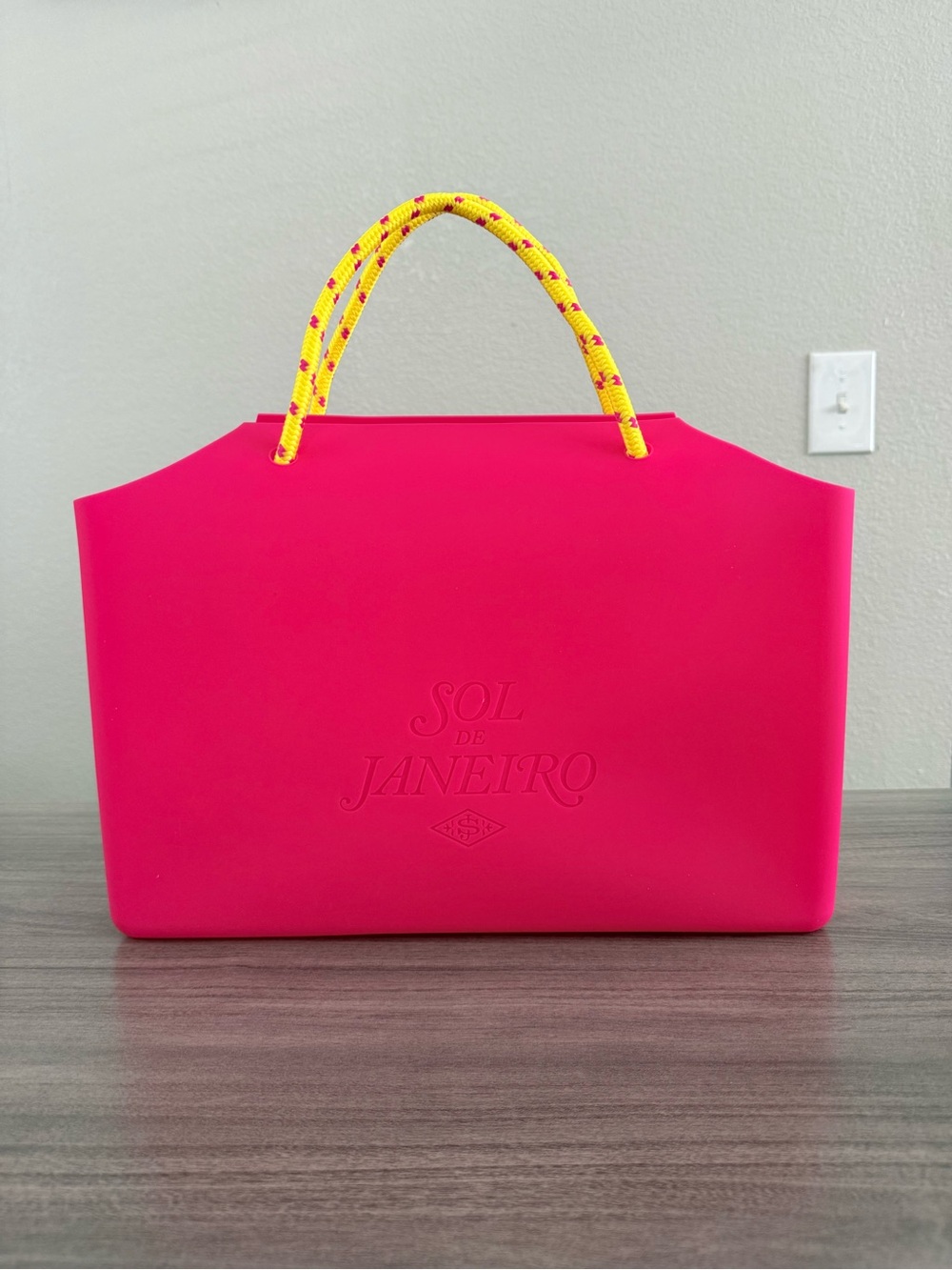 Sol de Janeiro Hot Pink Tote with Yellow Rope Handles